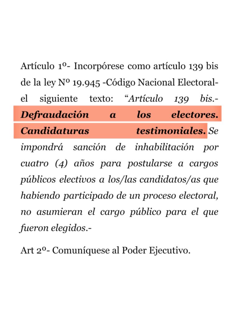 Candidaturas testimoniales: senadores de la UCR proponen regularlas a través de un agregado al Código Nacional Electoral.