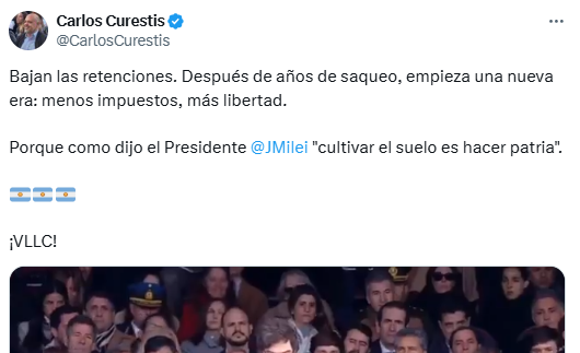 El mensaje del senador Carlos Curestis tras el anuncio de la baja de retenciones.