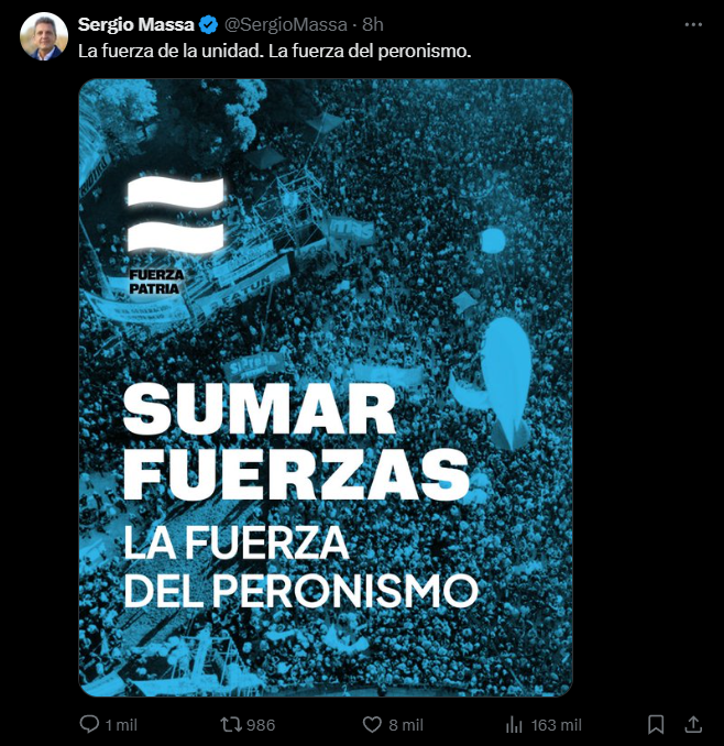 Los sectores que responden a Axel Kicillof y a Sergio Massa, comenzaron a difundir en redes sociales el flamante eslogan de campaña "Sumar fuerzas".