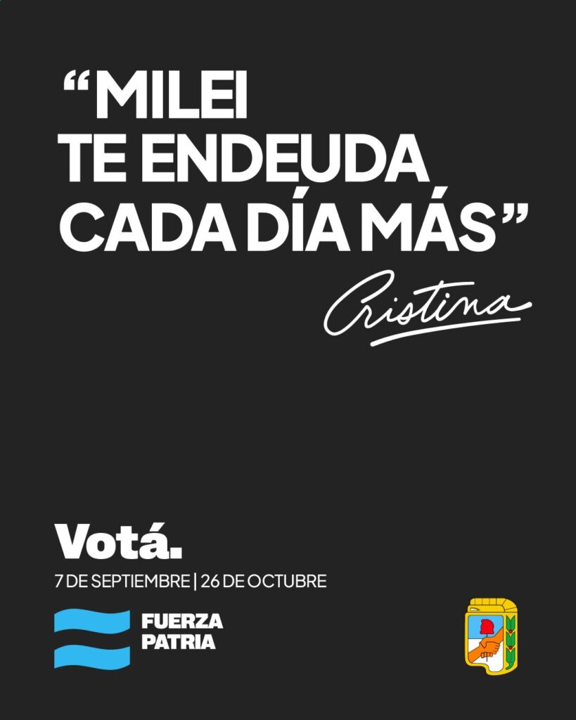 Con el foco en las elecciones legislativas, Fuerza Patria difundió una segunda tanda de afiches digitales con Cristina Kirchner como eje. La consigna: “votá”.
