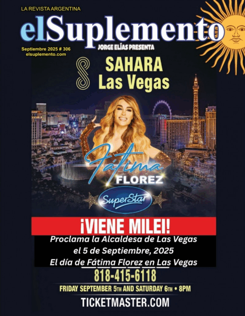 El flyer del espectáculo de Fátima Flores que anticipaba la visita de Javier Milei a su show en Las Vegas.