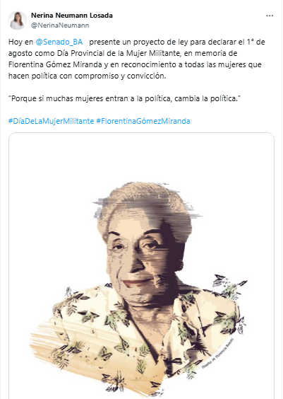 Nerina Neumann busca reconocer el rol de Florentina Gómez Miranda en la provincia de Buenos Aires.