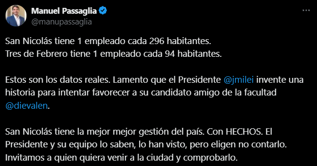 El mensaje de Passaglia contra Milei.