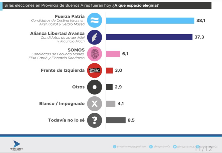 Según la encuesta, Fuerza Patria vencería con un 38,1%, seguido del 37,3% de los libertarios.