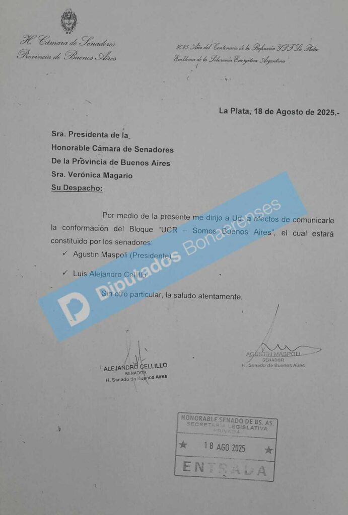 El documento que oficializa el bloque UCR - Somos Buenos Aires.