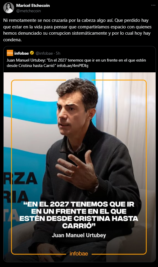 Etchecoin Moro rechazó una supuesta alianza con el kirchnerismo para enfrentar a Milei.
