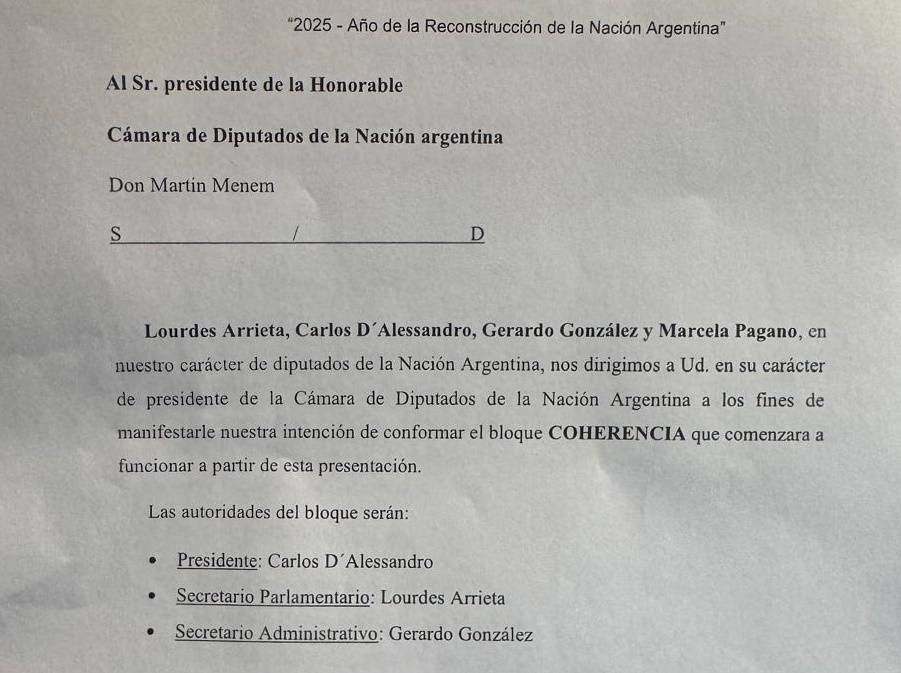 Diputados: el nuevo bloque Coherencia estará conformado por cuatro legisladores exlibertarios.