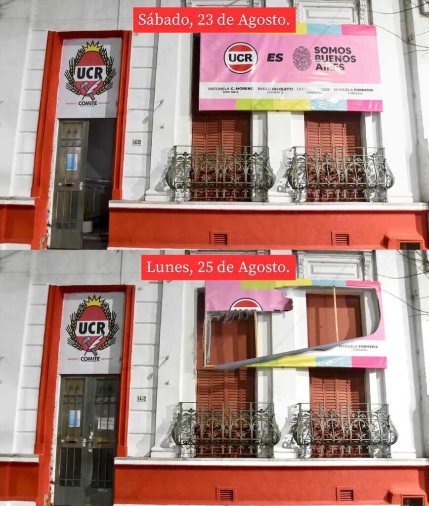 
Pablo Nicoletti compartió imágenes de la fachada de la UCR de La Plata antes y después de ser vandalizada. 