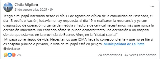 La familia del afiliado de IOMA, Cristian Migliario, denunció que su ser querido murió por la negligencia de la obra social de la provincia de Buenos Aires.