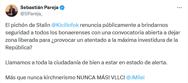 Sebastián Pareja fue duro con el gobernador bonaerense tras las advertencias de Provincia sobre la locación elegida por La Libertad Avanza para el cierre de campaña.