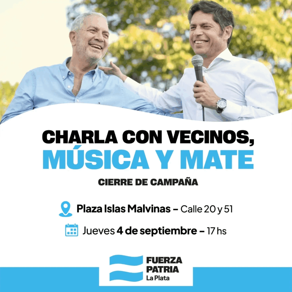 El gobernador bonaerense, Axel Kicillof, reeditará el cierre de campaña que protagonizó en 2023 con una mateada en La Plata.