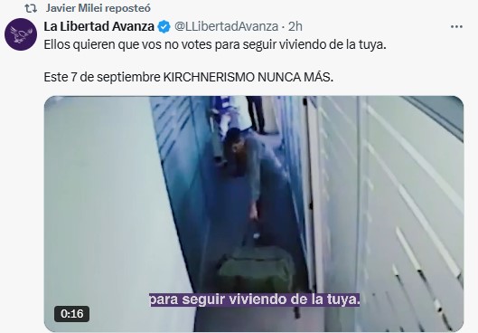 Con la veda rigiendo, Milei compartió este viernes al mediodía una publicación partidaria con vistas a las elecciones del domingo.