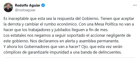 ATE cruzó al Gobierno nacional por la conformación de la "mesa política" como respuesta a la derrota electoral.