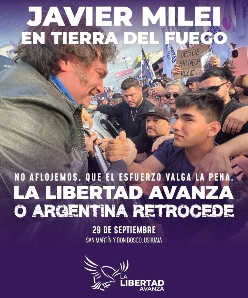 Javier Milei viaja a Tierra del Fuego para acompañar a los candidatos locales de La Libertad Avanza y seguirá por Santa Fe, Entre Ríos y la provincia de Buenos Aires.