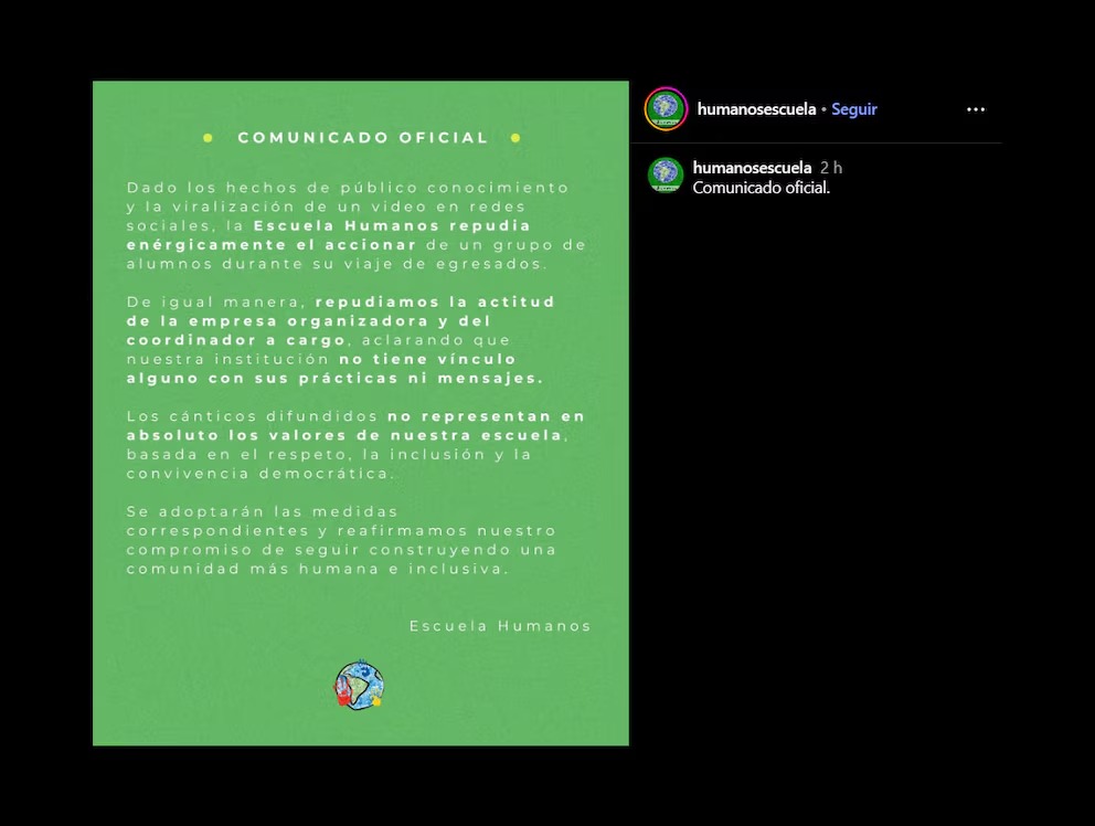 El comunicado de la Escuela "Humanos" de Canning, tras la viralización de las imágenes de sus egresados con consignas antisemitas.