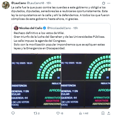 Legisladores bonaerenses celebraron que por amplia mayoría el Senado de la Nación rechazara este jueves los vetos de Milei.