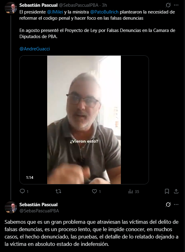 El diputado Sebastián Pascual pidió por su proyecto para penalizar las denuncias falsas.
