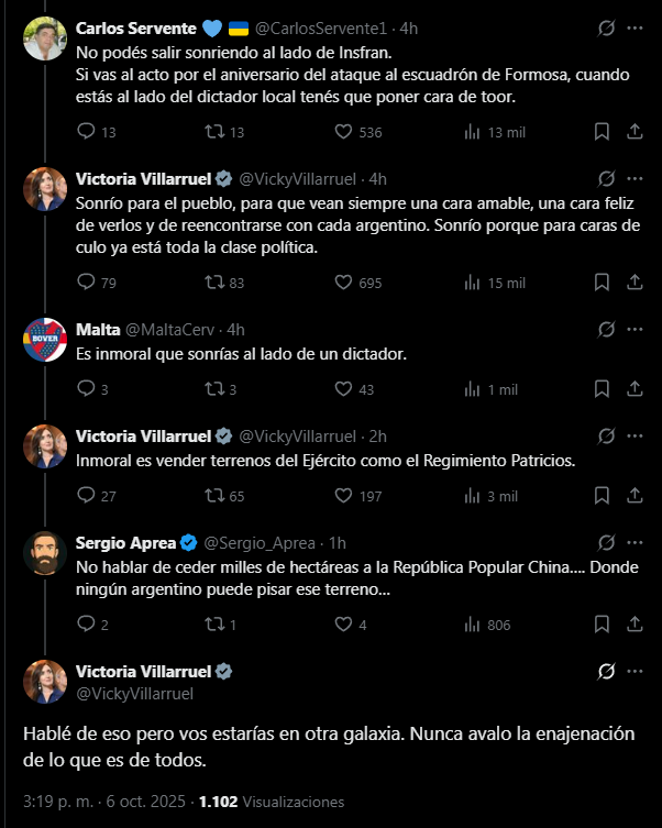 Los mensajes que contestó Villarruel por su postal con Insfrán.