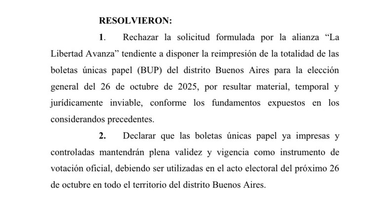 El fallo conjunto de la Junta Electoral y del juez federal Alejo Ramos Padilla sobre la solicitud de reimpresión de boletas.