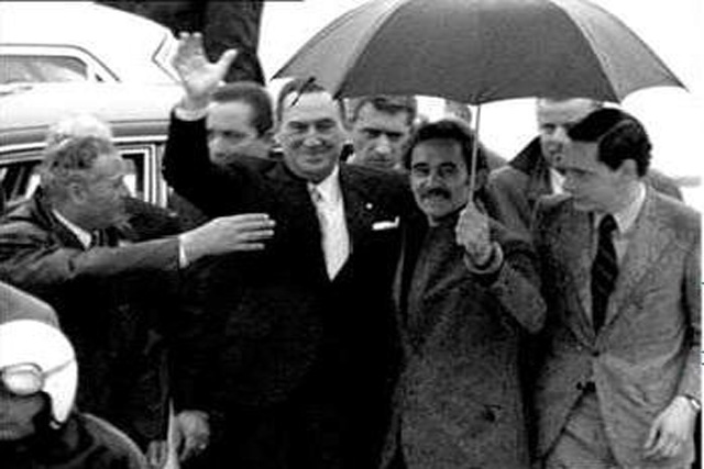 José Ignacio Rucci junto con Juan Domingo Perón, el día del regreso a la Argentina.
