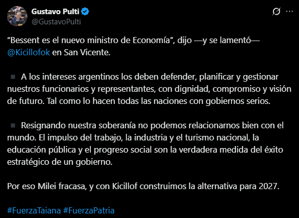 El diputado bonaerense de Unión por la Patria, Gustavo Pulti, se refirió a la intromisión de Estados Unidos en la economía nacional.