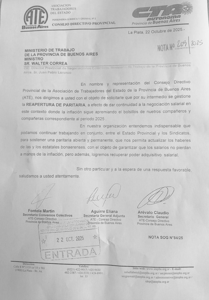 El pedido de los estatales bonaerenses para que Kicillof reabra la discusión paritaria.