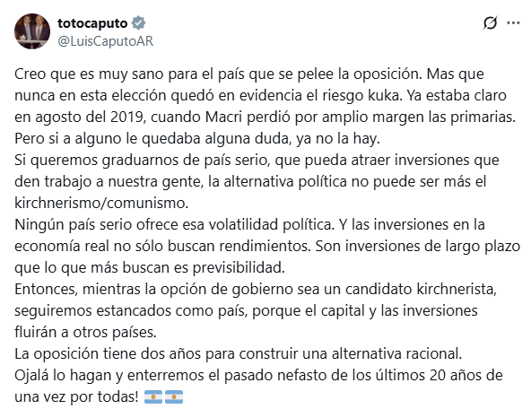El mensaje de Caputo tras las elecciones.