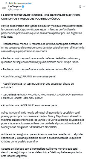 Legisladores bonaerenses calificaron a la Corte Suprema como “corrupta” y “mafiosa”, tras confirmar las condenas contra Guillermo Moreno.
