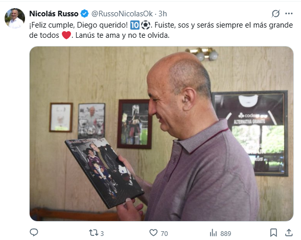 El mensaje de Nicolás Russo para Diego Armando Maradona.
