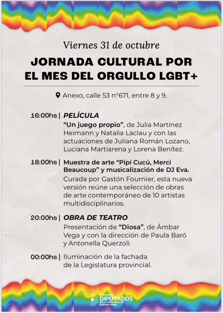 El cronograma completo de las actividades por el Mes del Orgullo en la Legislatura bonaerense.