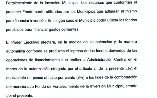 El fondo para municipios estará compuesto del 8% atado al endeudamiento de USD 1.990 millones.