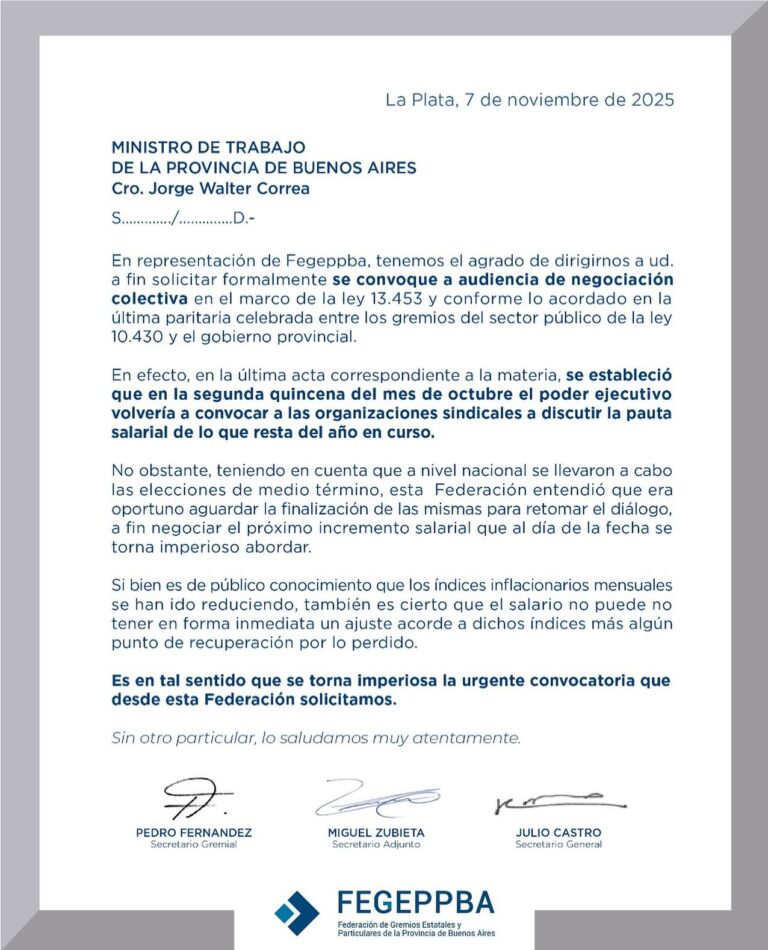Docentes bonaerenses de Udocba presentaron un pedido formal ante el Ministerio de Trabajo para que se convoque con urgencia a la paritaria.