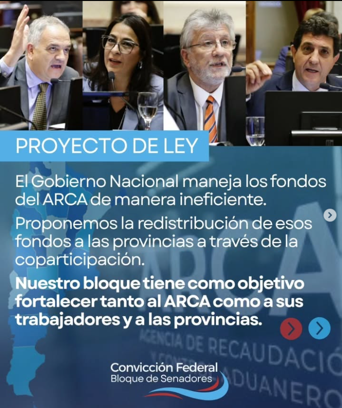 Un grupo de senadores del bloque Convicción Federal presentó un proyecto para modificar el régimen de funcionamiento y financiamiento de ARCA.
