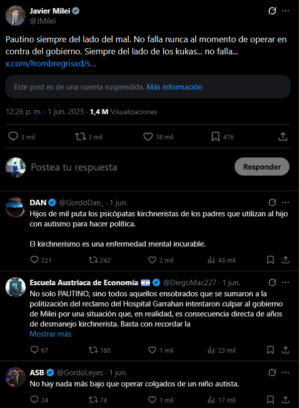 El mensaje de Javier Milei contra Ian Moche, que generó una ola de ataques libertarios contra el chico de 12 años.