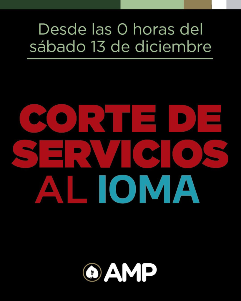 La Agremiación Médica Platense comunicó que a partir de las 00:00 horas de este sábado se encontrará interrumpido los servicios del IOMA por falta de pago. 