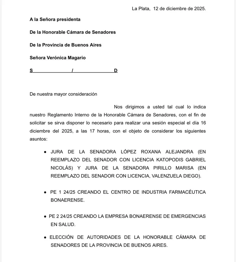 Senado bonaerense. El pedido de sesión especial de La Cámpora que demora la vicegobernadora, Verónica Magario.