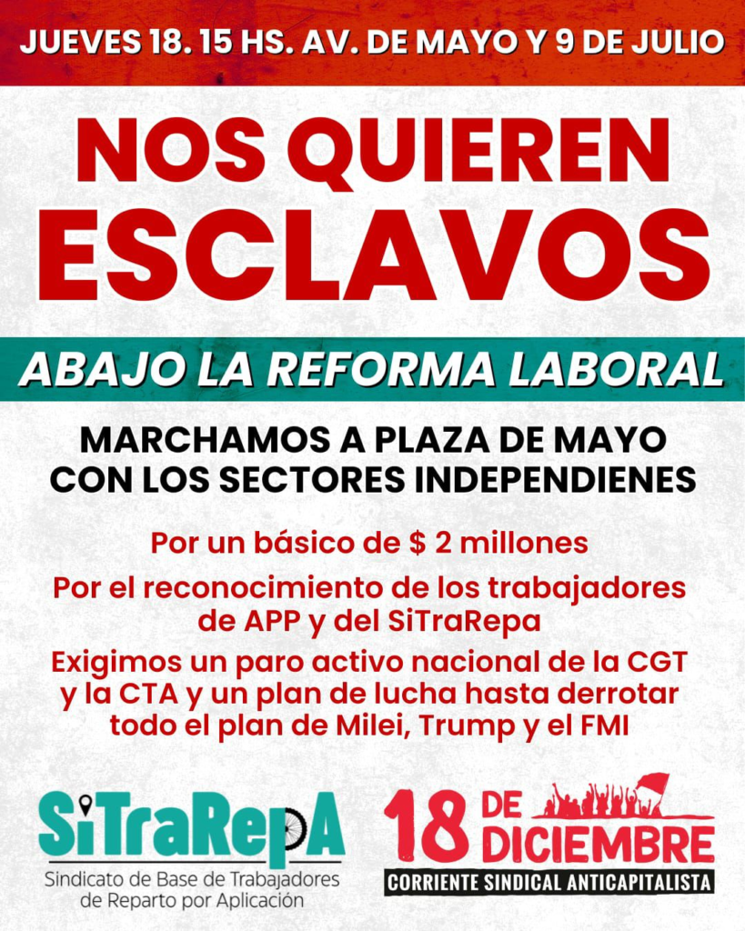 Trabajadores de aplicaciones como UBER, Didi o Rappi se pliegan a la marcha que convocó la CGT para el jueves 19 de diciembre contra la reforma laboral.