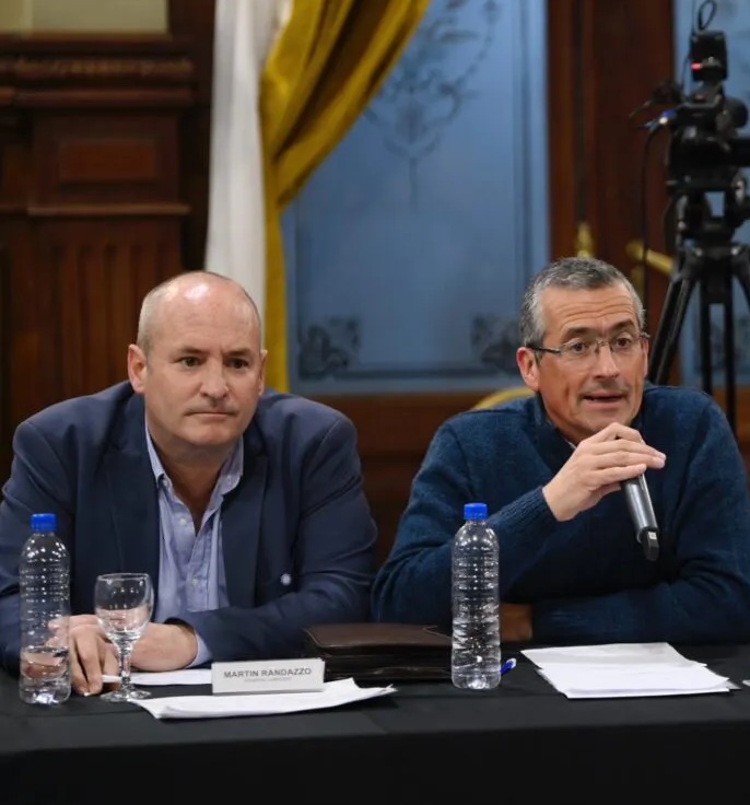 Martín Randazzo y Maximiliano Suescún, los intendentes radicales encargados de reunirse con el ministro Pablo López.