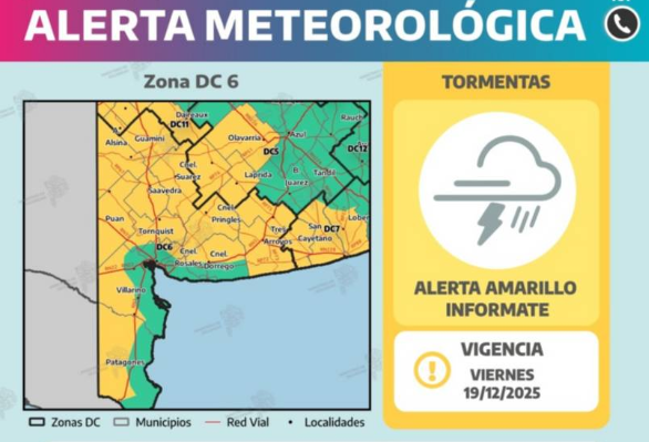 El SMN alerta a los vecinos del Sudoeste bonaerense por la llegada de fuertes tormentas acompañadas de importantes ráfagas de viento.