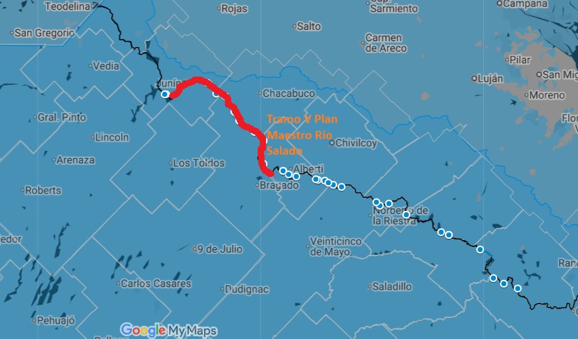 La etapa V del Plan Maestro del Río Salado se extiende desde Alberti hasta Junín.