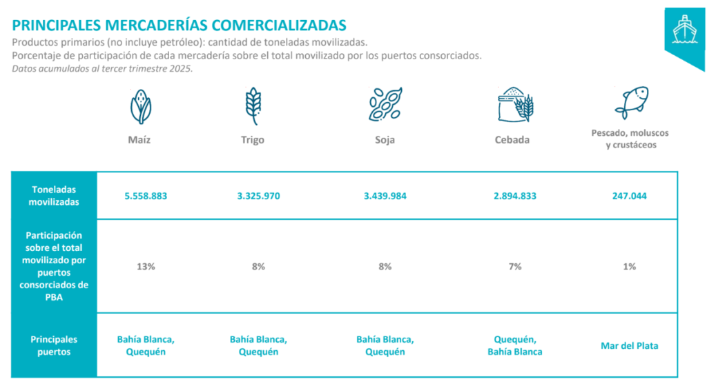 Puertos Bonaerenses: el detalle de las principales mercaderías comercializadas entre enero y septiembre de 2025.