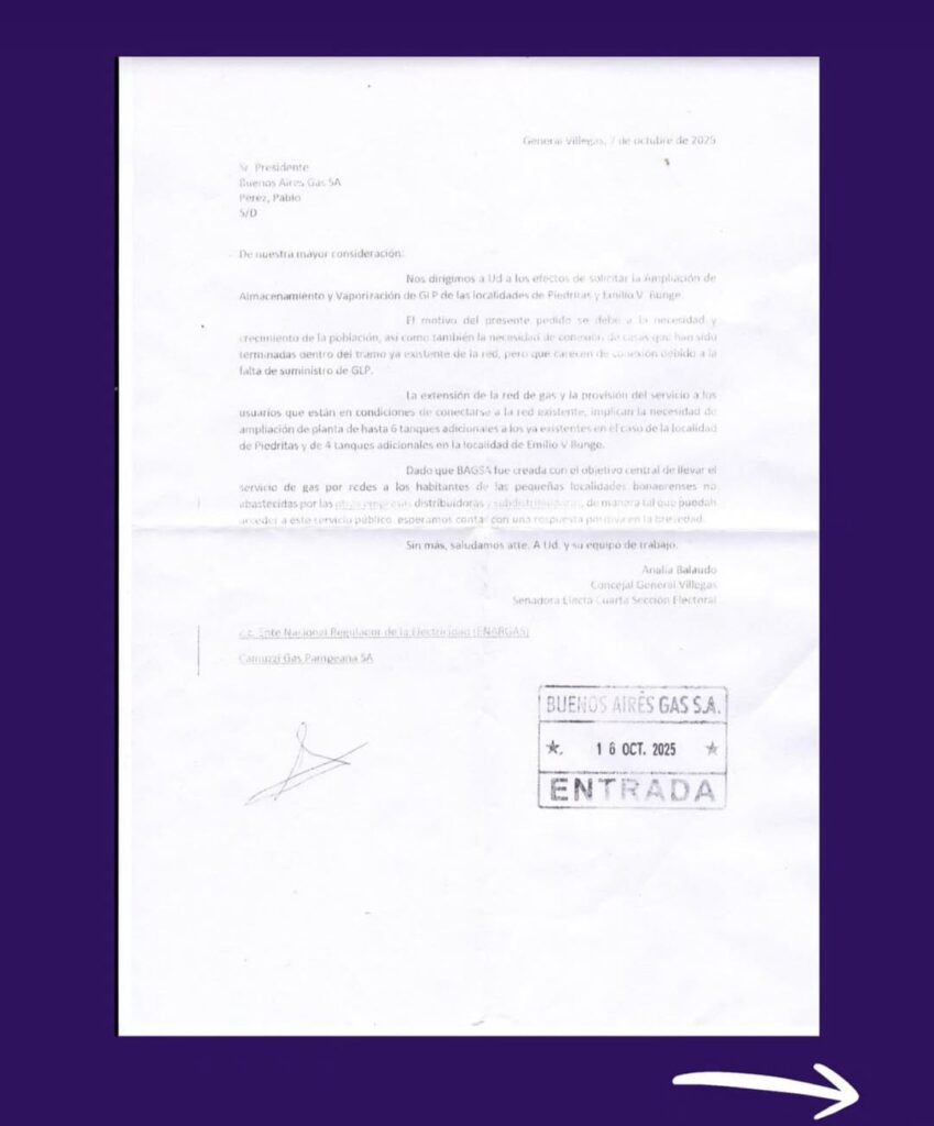 La senadora Balaudo presentó un reclamo y posteriormente una denuncia a GABSA por el estado del servicio en General Villegas.
