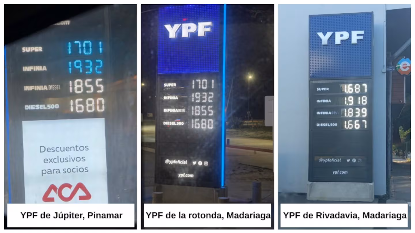 Las diferencias en los precios de las YPF de Pinamar y General Madariaga.