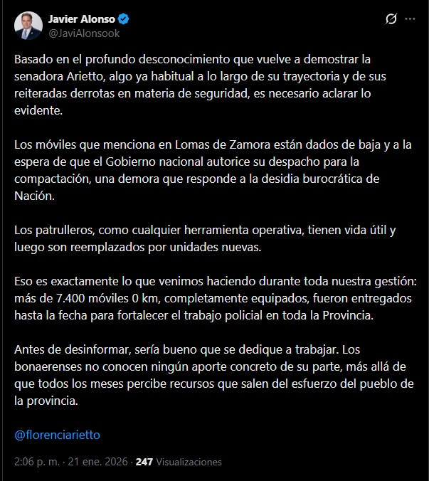 La respuesta del ministro Alonso a las acusaciones de Arietto.