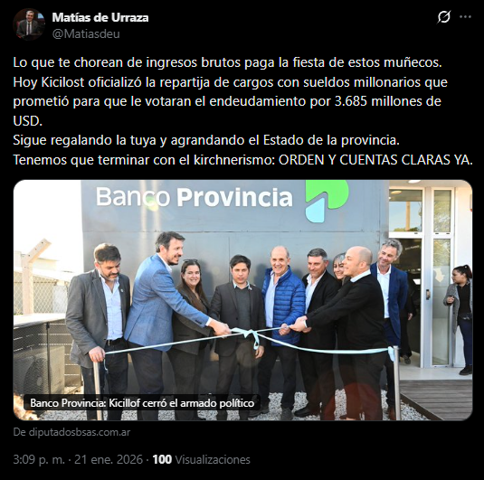 El mensaje de Matías de Urraza en contra de la nueva composición del Banco Provincia (BAPRO).