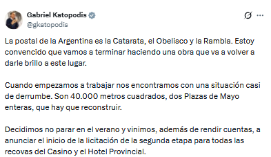 El ministro de Infraestructura, Gabriel Katopodis, anunció la licitación de la Etapa II de la refacción integral de la Rambla de Mar del Plata.