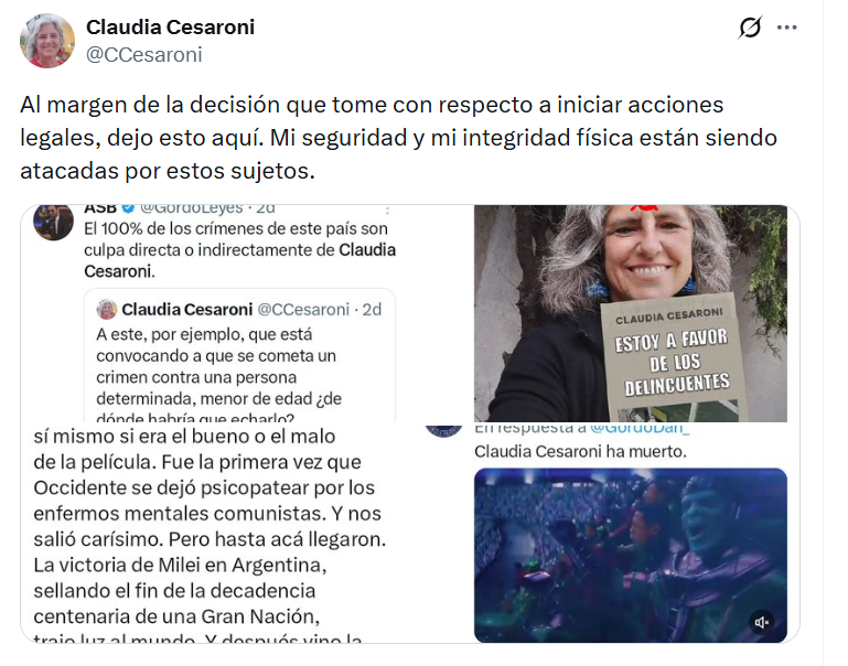 La abogada Claudia Cesaroni denunciará penalmente los ataques a su persona efectuados en redes sociales.