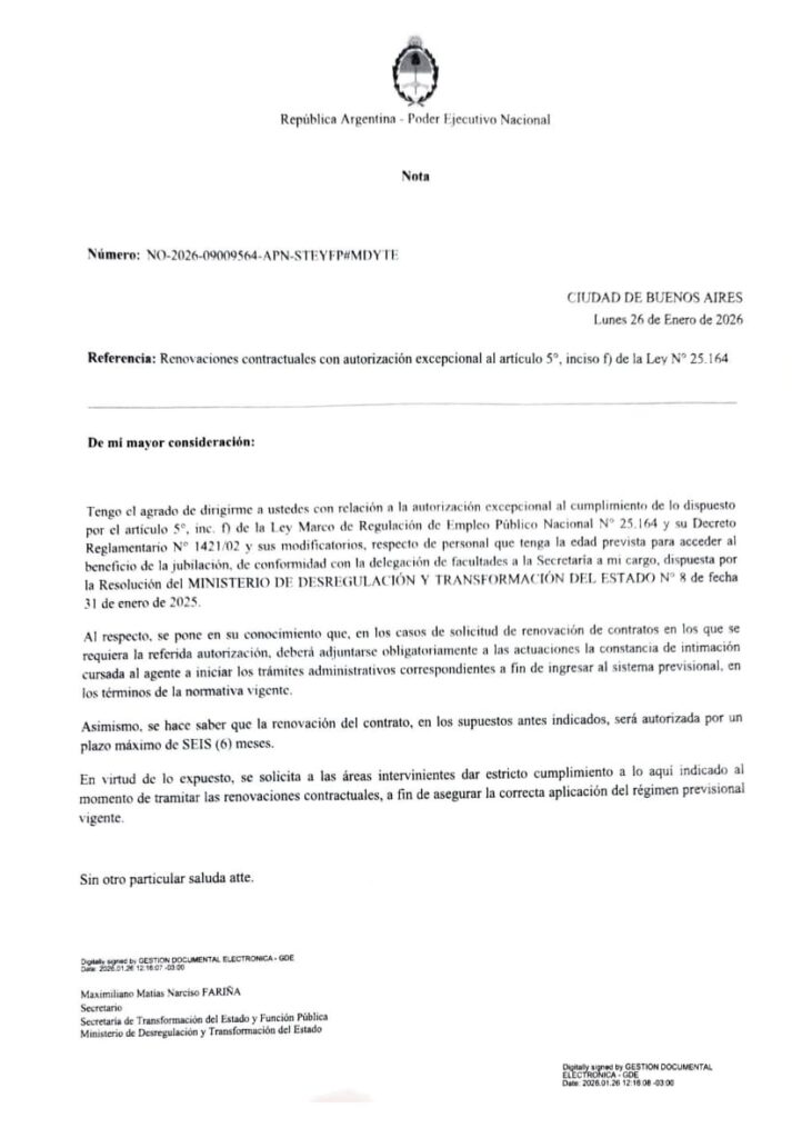 La resolución firmada por Fariña que ATE cuestionó por su afectación a los estatales mayores de 65 años. 
