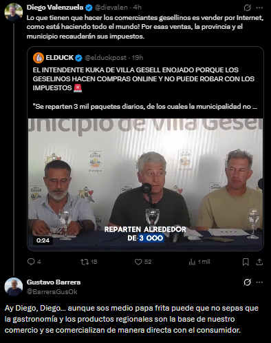 Uno de los mensajes del cruce que tuvieron Gustavo Barrera y Diego Valenzuela en X.