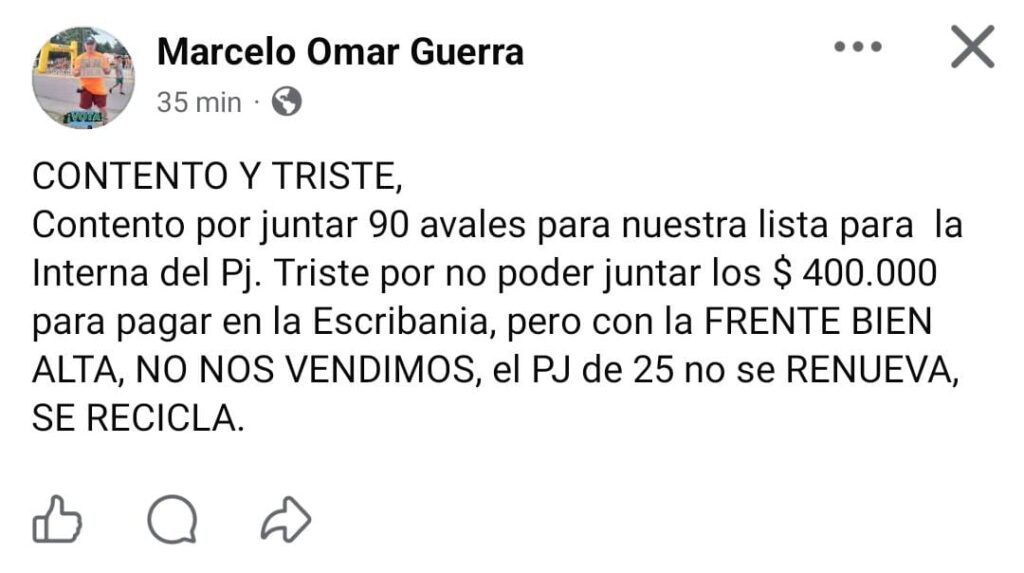 En 25 de Mayo, una lista del PJ local no participará de las elecciones por no tener los fondos para pagarle a un escribano.